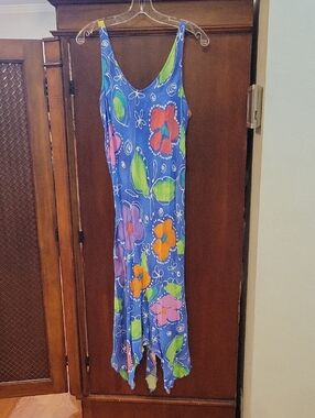 Jams World | Vintage Floret Blue Floral Midi Dress with Multicolor Blooms Size M